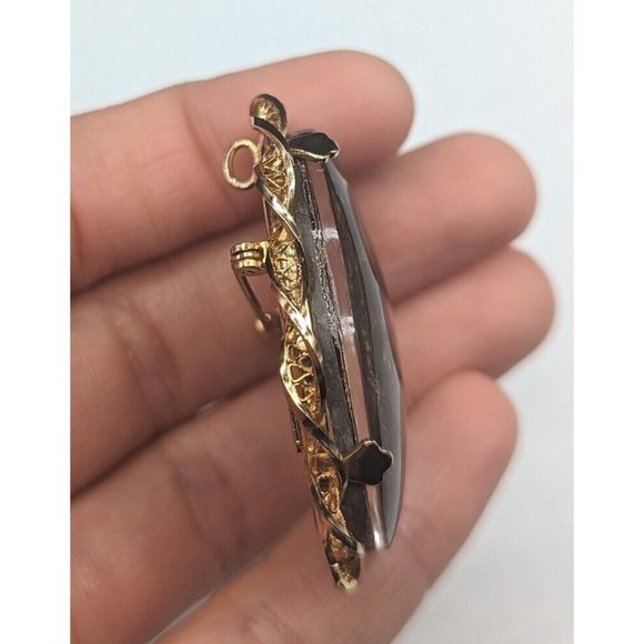 Large Oval Ammolite Triplet Fossil Gemstone Gold Filled GF Brooch Pin Pendant - Picture 9 of 10